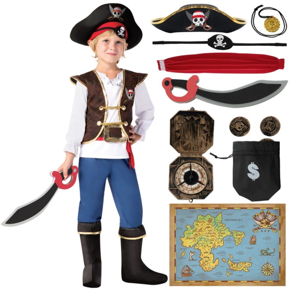 Spooktacular Blue Pirate Costume Boys Deluxe Size S